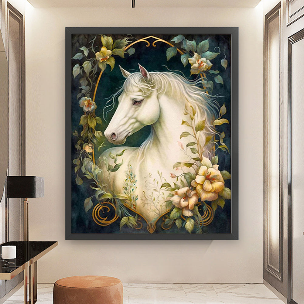 Flowers And White Horses - 11CT Stamped Cross Stitch 50*60CM