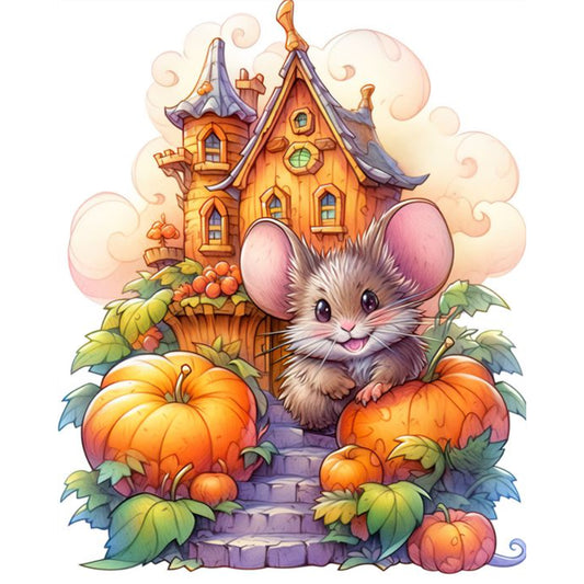 Mouse And Pumpkin Castle - 11CT Stamped Cross Stitch 45*55CM