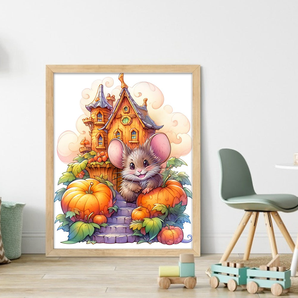 Mouse And Pumpkin Castle - 11CT Stamped Cross Stitch 45*55CM