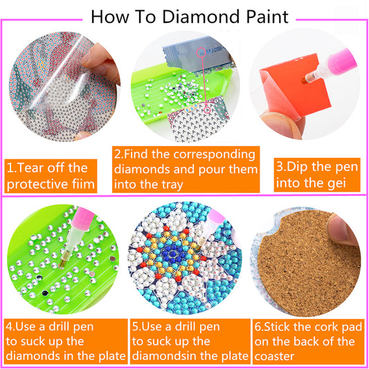 6PCS Acrylic Diamond Painting Car Coasters for Adults Kids Beginner (Mandala)
