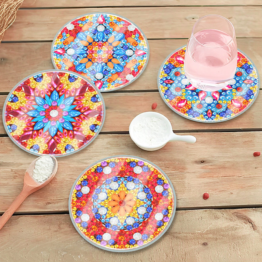 6PCS Acrylic Washable Diamond Painting Crafts Coaster with Holder (Mandala #1)