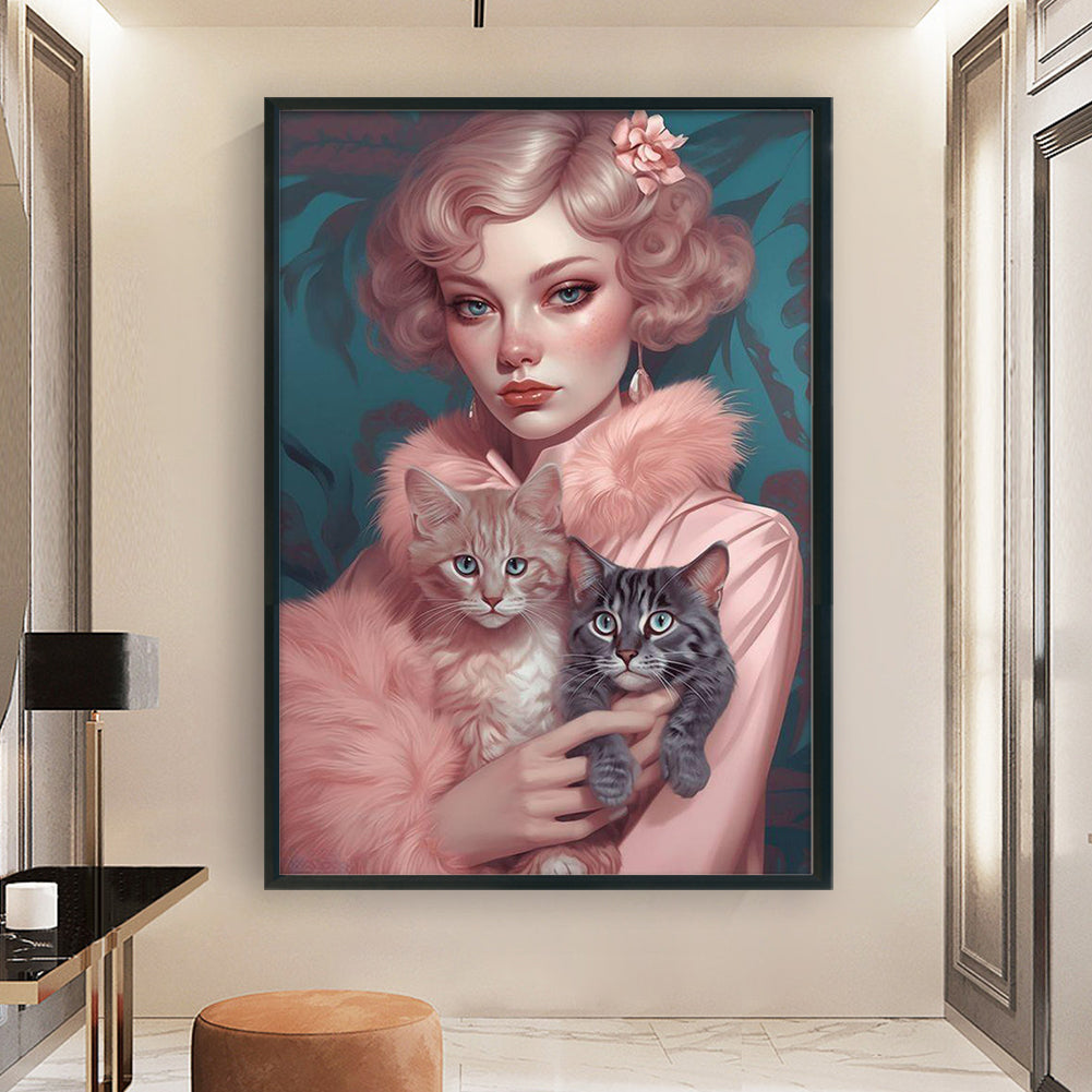 Cat And Lady - 11CT Stamped Cross Stitch 40*60CM