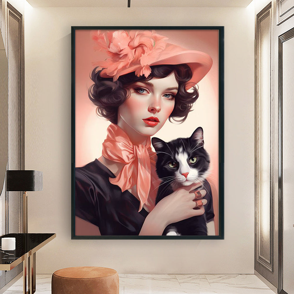 Cat And Lady - 11CT Stamped Cross Stitch 40*60CM