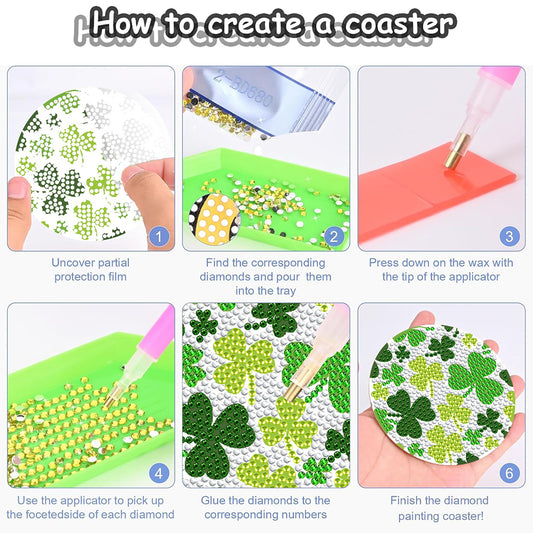 8PCS Wooden Diamond Painting Art Coaster Kit with Holder (Saint Patricks Day #1)