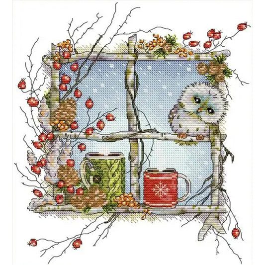Owl On The Window - 14CT Stamped Cross Stitch 30*34CM