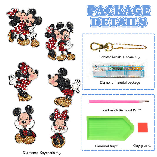 6PCS Mickey Mouse Double Sided Special Shape Diamond Art Keyring for Beginners