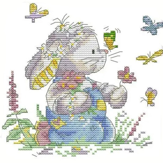 Rabbit And Butterfly 2 - 14CT Stamped Cross Stitch 18*19CM