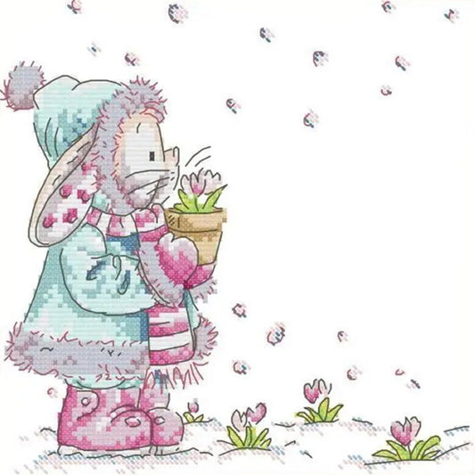 Rabbit And Flowers - 14CT Stamped Cross Stitch 22*25CM