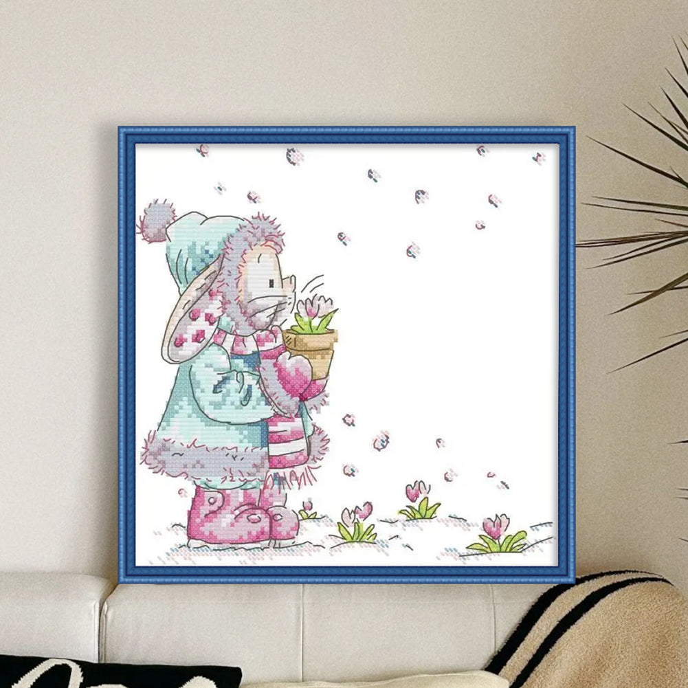 Rabbit And Flowers - 14CT Stamped Cross Stitch 22*25CM