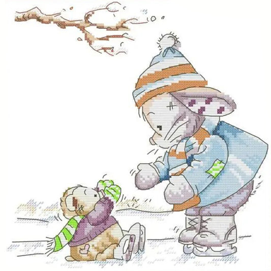 Rabbit Is Skating - 14CT Stamped Cross Stitch 28*28CM