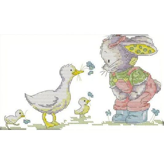 Patch Rabbit And Duck - 14CT Stamped Cross Stitch 30*17CM