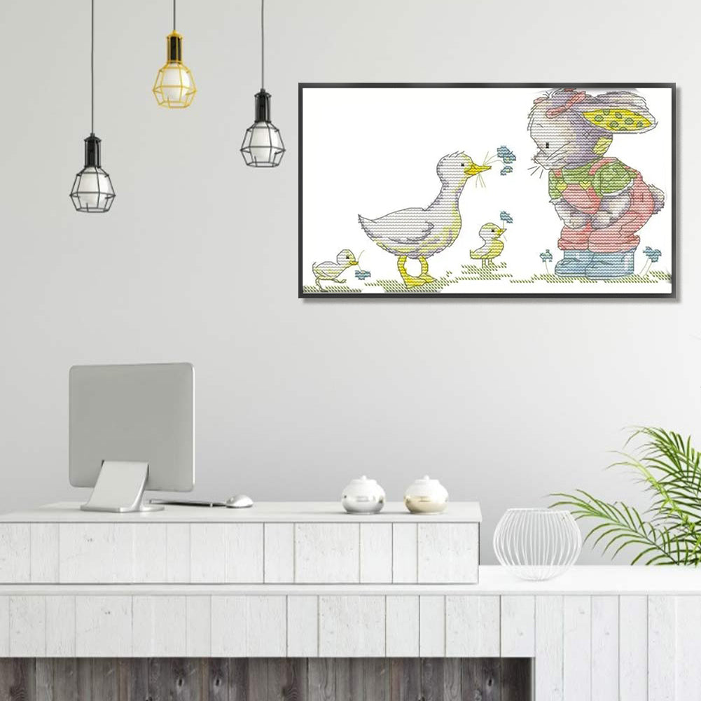 Patch Rabbit And Duck - 14CT Stamped Cross Stitch 30*17CM