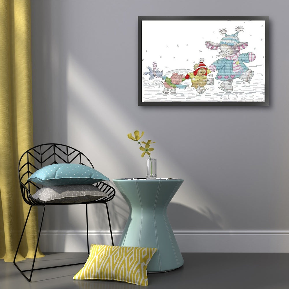 Patch Bunny Skating - 14CT Stamped Cross Stitch 37*28CM