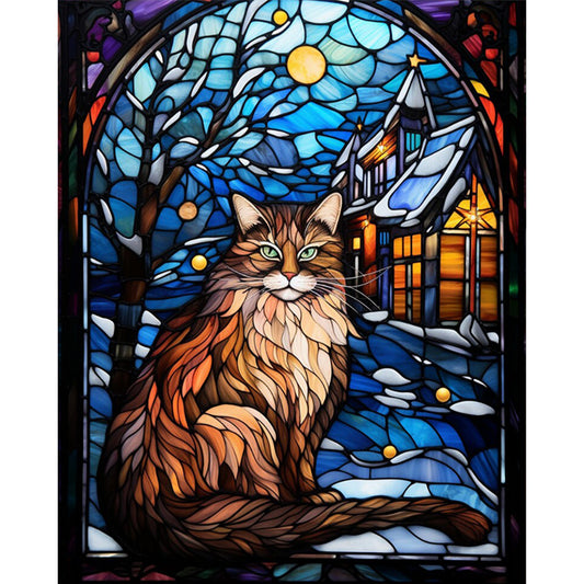 Glass Painting-Moonlight Cat - 14CT Stamped Cross Stitch 40*50CM