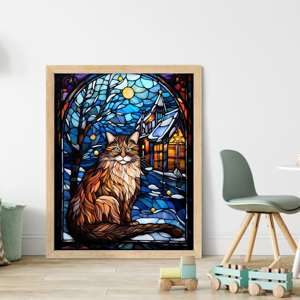 Glass Painting-Moonlight Cat - 14CT Stamped Cross Stitch 40*50CM