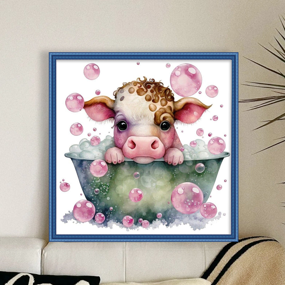 Cow Taking A Bath - 11CT Stamped Cross Stitch 40*40CM
