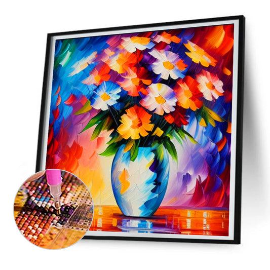 Blooming Flower With Oil Paint Elements - Full Round Drill Diamond Painting 30*30CM