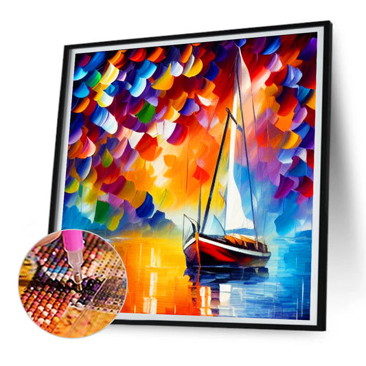 Oil Paint Element Sailing Boat - Full Round Drill Diamond Painting 30*30CM