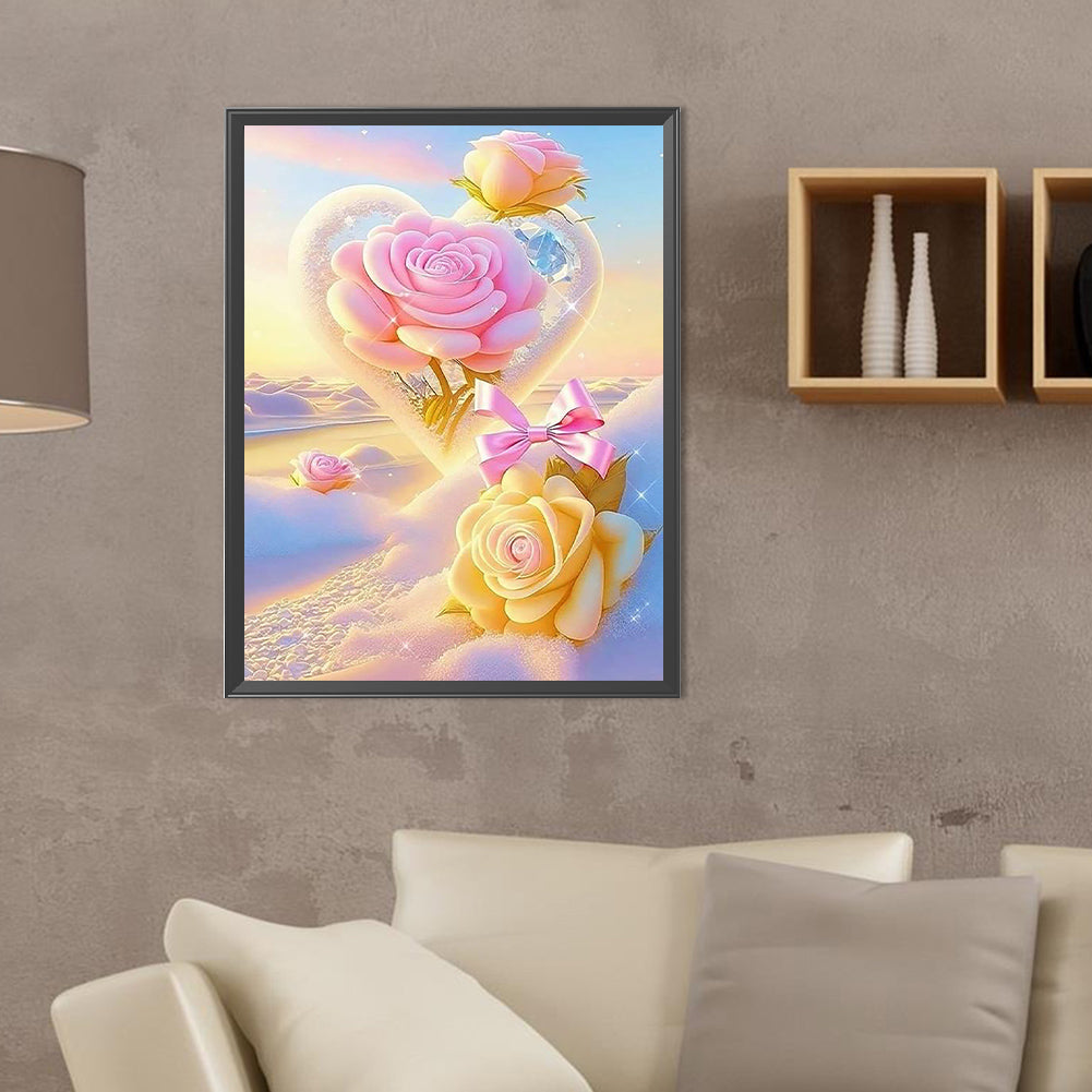 Dream Beach And Love Crystals And Flowers - Full Round Drill Diamond Painting 30*40CM