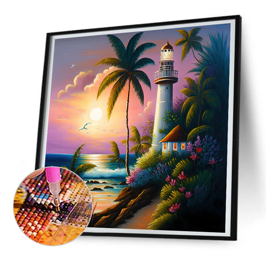Seaside Lighthouse - Full Round Drill Diamond Painting 30*30CM