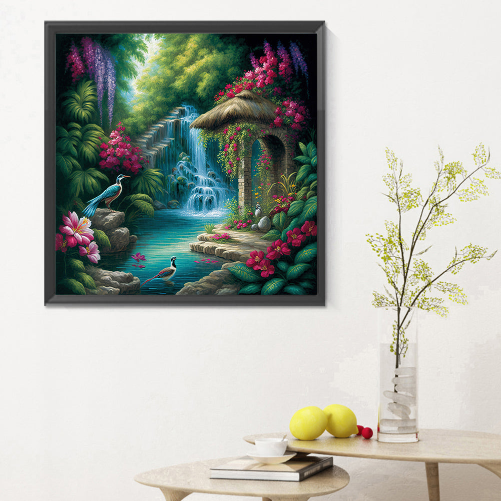 Forest Waterfall - Full Round Drill Diamond Painting 30*30CM