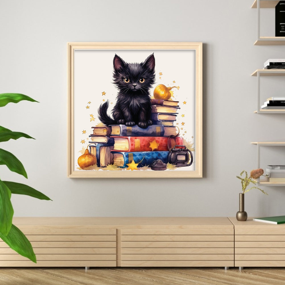 Black Cat On Book - 11CT Stamped Cross Stitch 60*60CM