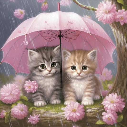 Kitten Holding Umbrella With Flowers - 11CT Stamped Cross Stitch 40*40CM