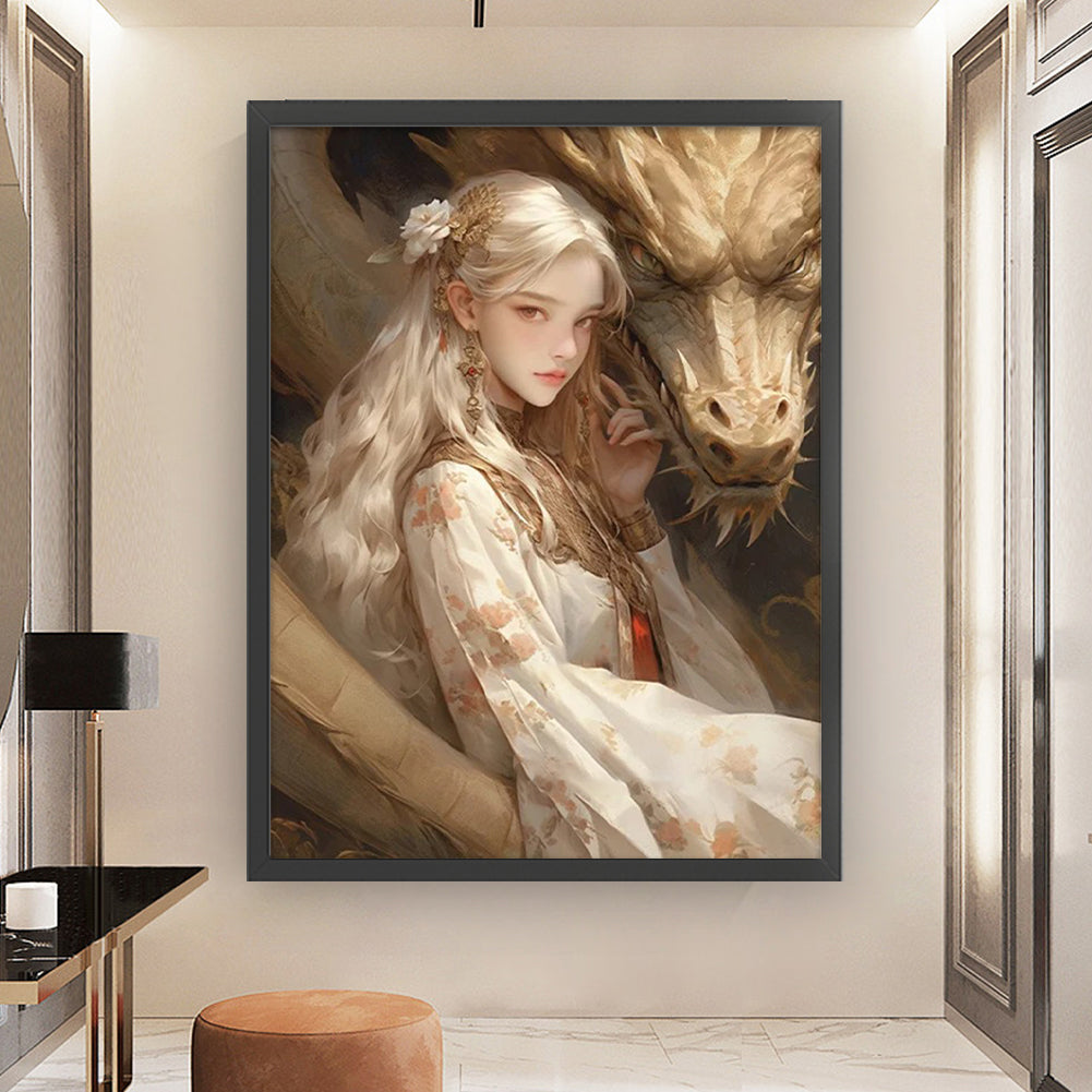 Dragon And Maiden - 11CT Stamped Cross Stitch 50*65CM