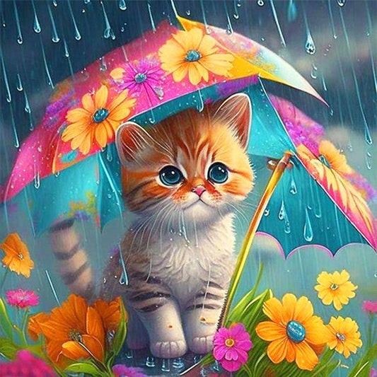 Cat Holding Umbrella - 11CT Stamped Cross Stitch 40*40CM