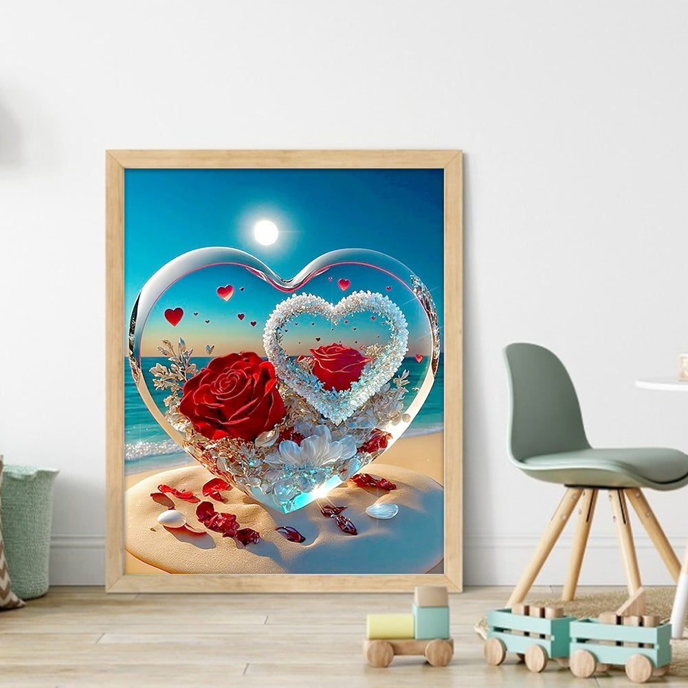 Rose Heart Crystal - 11CT Stamped Cross Stitch 40*50CM