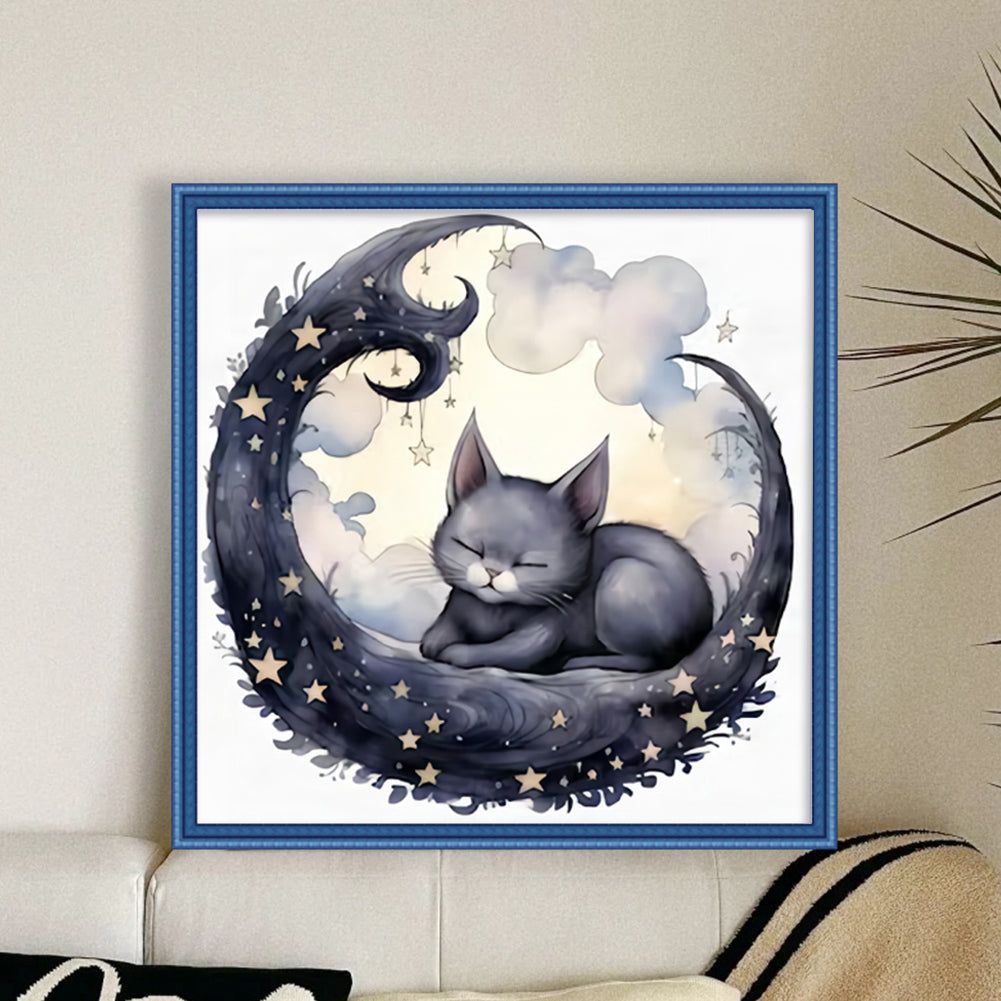 Cat On The Moon - 11CT Stamped Cross Stitch 50*50CM