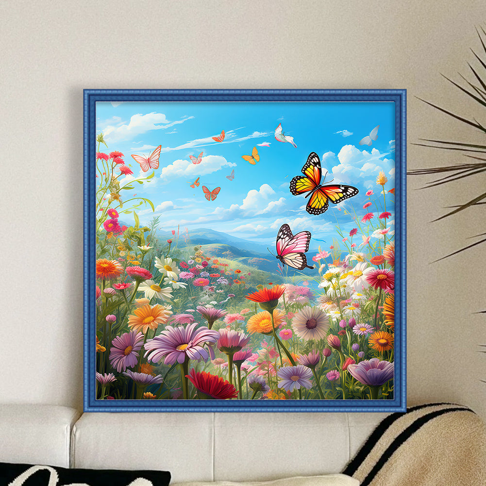 Butterfly In Flowers - 11CT Stamped Cross Stitch 45*45CM