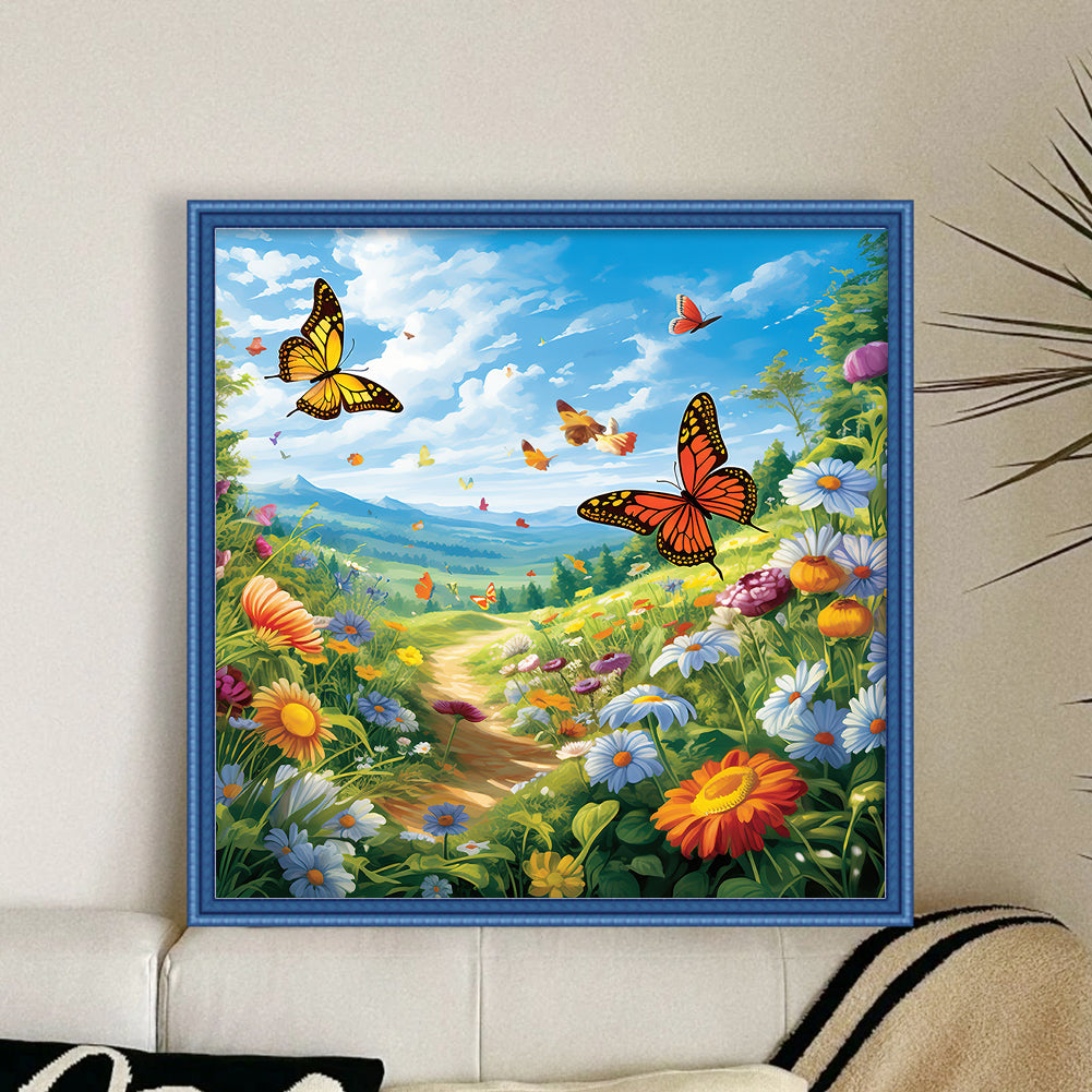 Butterfly In Flowers - 11CT Stamped Cross Stitch 45*45CM