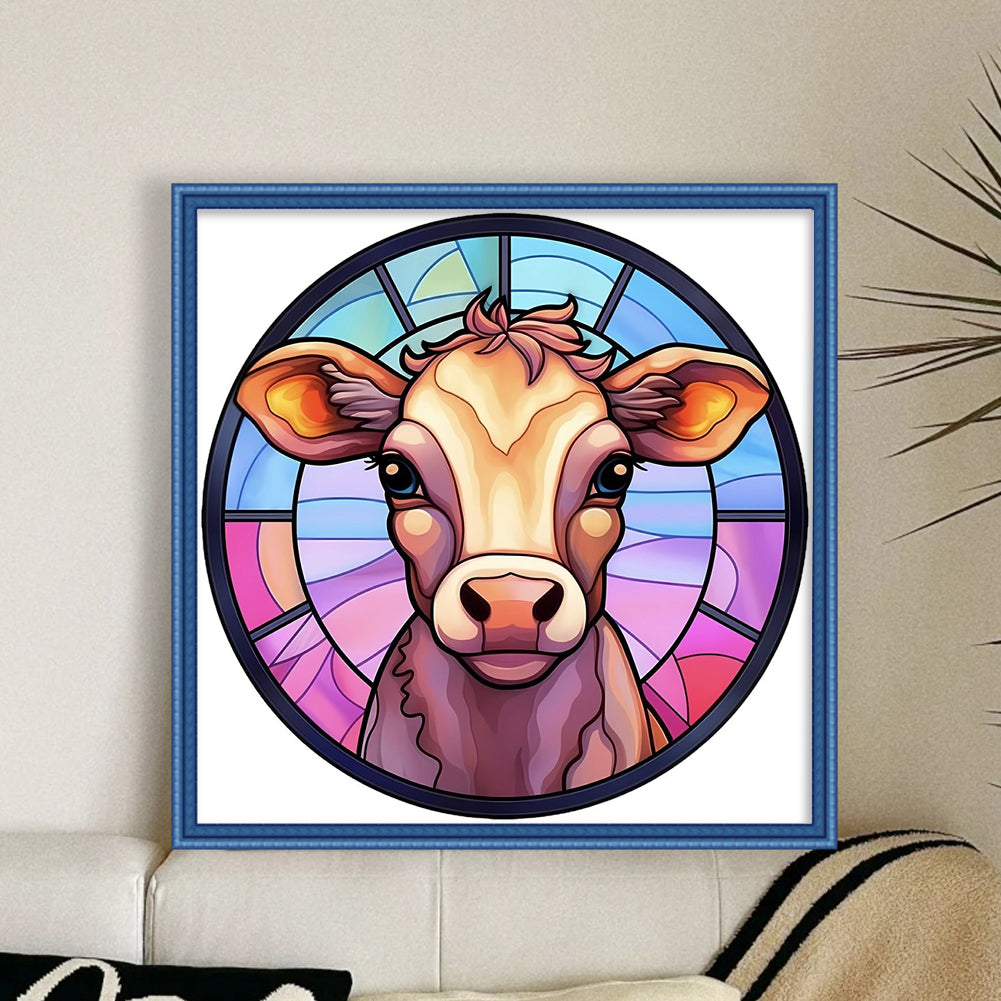 Glass Painting-Cow - 18CT Stamped Cross Stitch 20*20CM