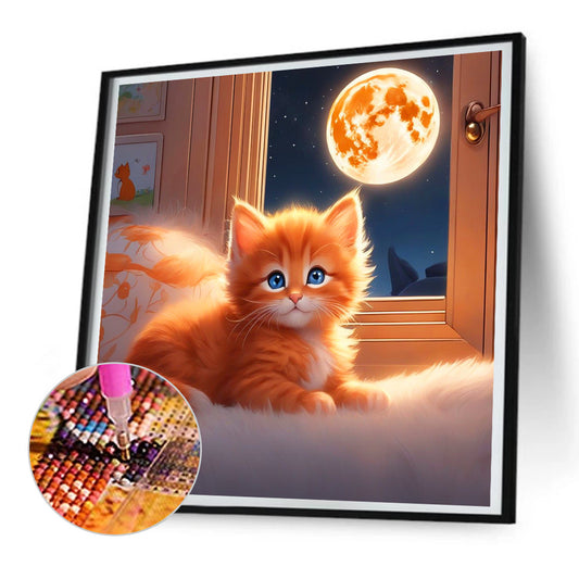 Full Moon Kitten - Full Round Drill Diamond Painting 30*30CM
