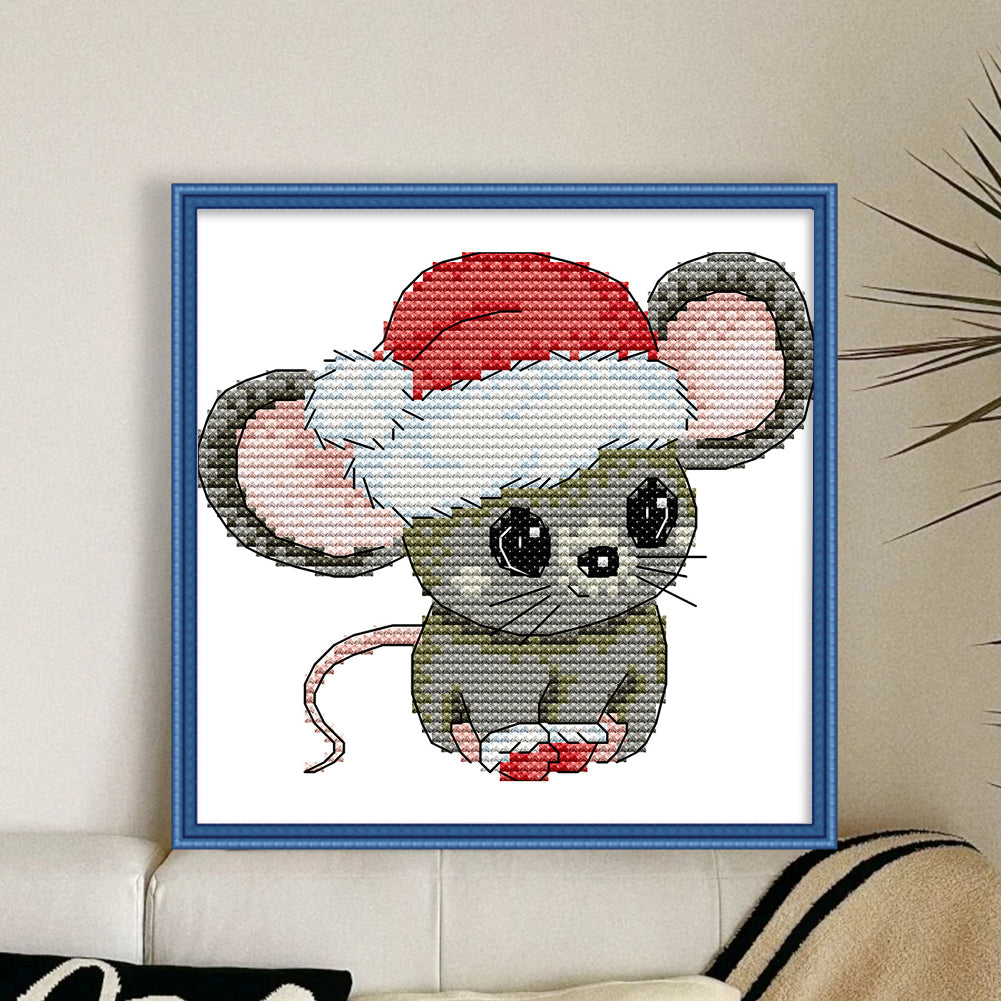 Little Mouse In Santa Hat - 16CT Stamped Cross Stitch 14*13CM