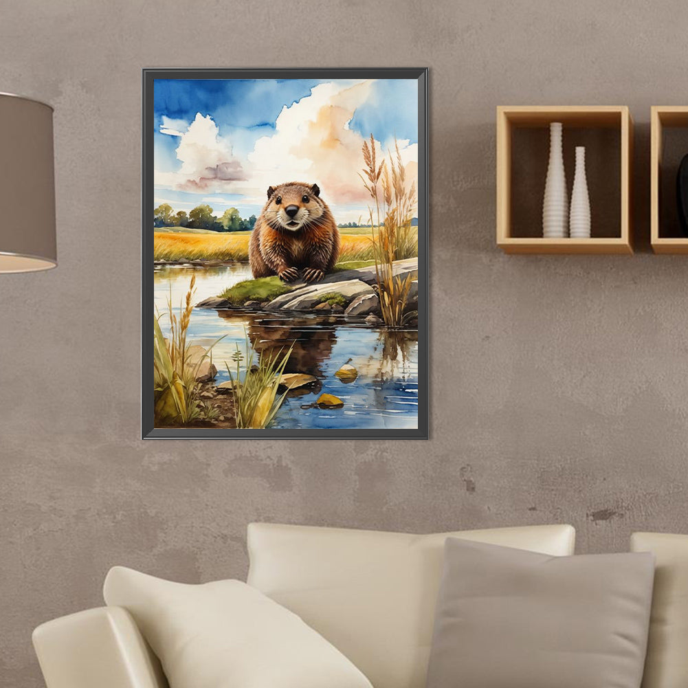 Beaver By The River - Full Round Drill Diamond Painting 30*40CM