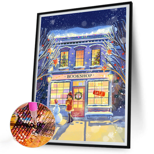 Winter Bookstore - Full Round Drill Diamond Painting 30*40CM