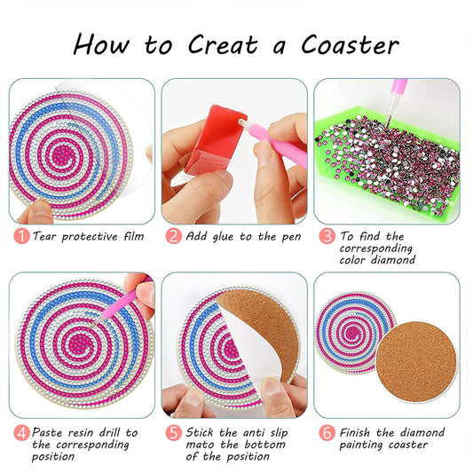 8 PCS Acrylic Diamond Painting Art Coaster Kit with Holder for Adults (Candy)