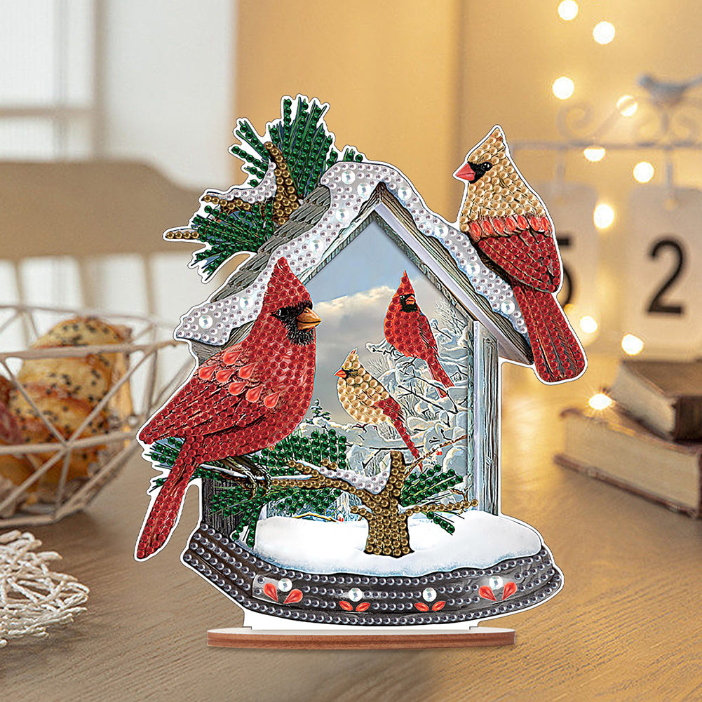 Wooden Xmas Cardinal Desktop Diamond Art Kits for Xmas Table Office Decor (#1)