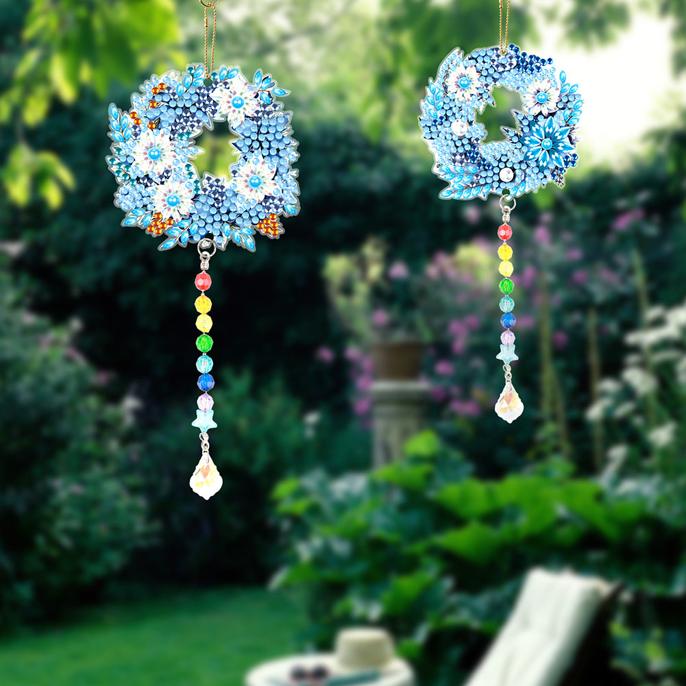 2PCS Suncatcher Diamond Painting Hanging Decor for Kid DIY Craft (Wreath #2)