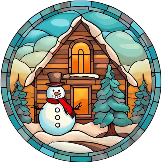 Glass Painting-Christmas Cabin - 18CT Stamped Cross Stitch 25*25CM(Joy Sunday)