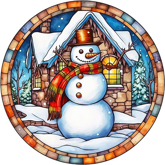 Glass Painting-Christmas Snowman - 18CT Stamped Cross Stitch 25*25CM(Joy Sunday)