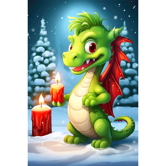 Christmas Dragon Holding Candle - Full Round Drill Diamond Painting 40*60CM