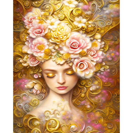 Flowers And Girl - 11CT Stamped Cross Stitch 40*50CM