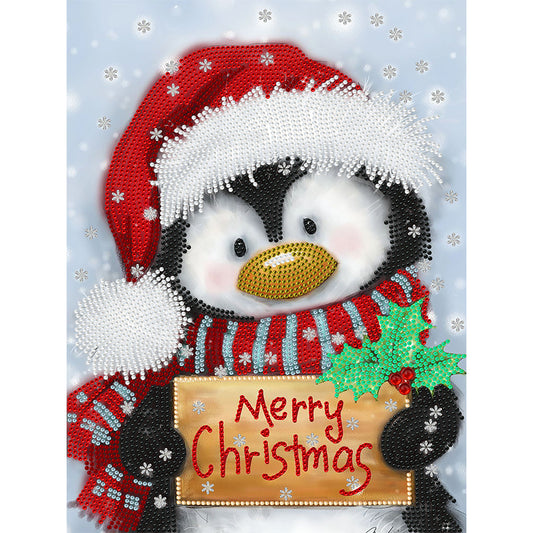 Penguin Holding Christmas Sign - Special Shaped Drill Diamond Painting 30*40CM