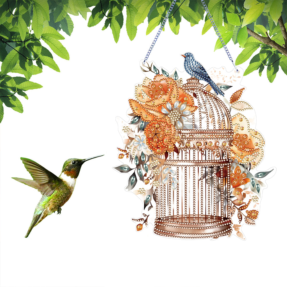 Acrylic Flower Birdcage Single-Sided DIY Diamond Painting Hanging Pendant (#3)