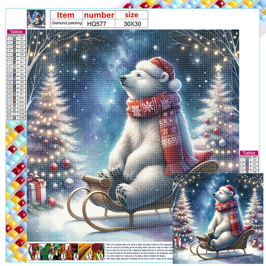 White Bear Looking At The Starry Sky In Winter - Full Square Drill Diamond Painting 30*30CM