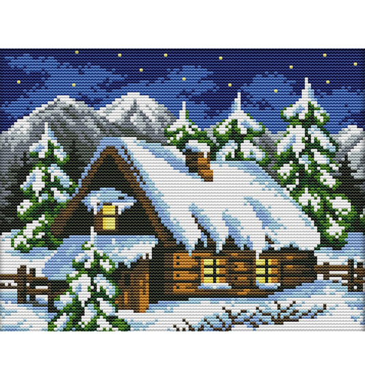 Winter Fairy Tale House(1) - 14CT Stamped Cross Stitch 29*22CM(Joy Sunday)