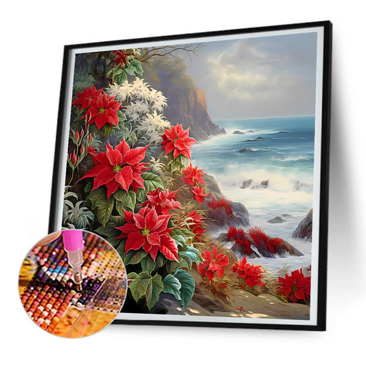 Red Flower Waves - Full Round Drill Diamond Painting 30*30CM